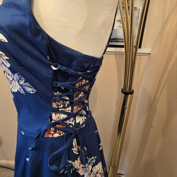 Bailey Blue Floral Cotton Lace- up Sides Skater dress Petticoat - Picture 2 of 4